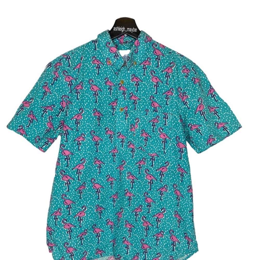 Chubbies | Flamingo Print Cotton Short Sleeve Popover Button Down Shirt Small